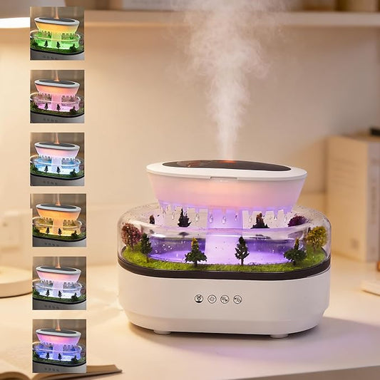 Essential Oil Diffusers, 7-Color Rainfall Cloud Diffuser, Silent Rain Lamp Timer Diffusers with Music and Micro Landscape Ultrasonic,Water Drip Sound Diffusers for Bedrooms, Offices, and Hotels