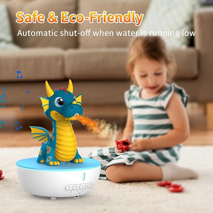Dragon Aromatherapy Humidifier, 200ML Mini Desktop Essential Oil Diffuser, White Noise Machine with 10 Soothing Sounds, Cute Small Humidifiers for Kids Bedroom, Home, Office (Blue)