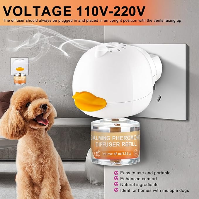 Dog Calming Pheromone Diffuser Kit - 1 Diffuser + 4×48ml Refills | Anxiety Relief for Dogs, Stress & Calming for Separation, Thunder, New Environments
