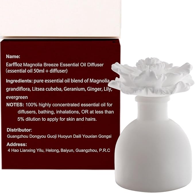 Room Scent Gift Set, Essential Oil and Diffuser Magnolia Breeze (1.7 fl.oz|50ml), 60-Days Natural Air Freshener Non-Toxic Upgrades Fragrance Reed Diffuser Make Home Smell Good