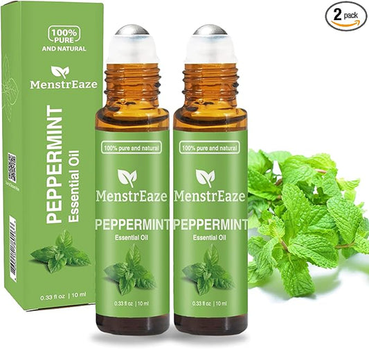 Premium Peppermint Essential Oil Roll On (Pack of 2), 100% Pure & Natural, Mentha Piperita, Headache & Migraine Relief, Refreshing and Calming, Nausea Relief, 2 x 10ml