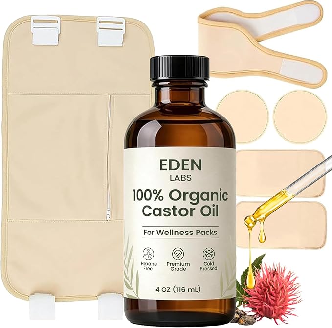 Castor Oil Pack, Organic Cotton Castor Oil Detox Pack Kit Bundle for Gut Cleansing, Digestion Aid, Muscle Relaxation & Detox, Reusable & Comfortable