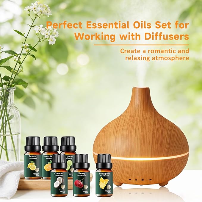 Pure Fruity Essential Oils Set Lemon, Grapefruit, Orange, Bergamot, Pineapple, Coconut, Mango, Pomegranate, Blueberry, Fig, Lychee, Cherry Aromatherapy Oil for Diffuser, Candle & Soap Making 12x10ml