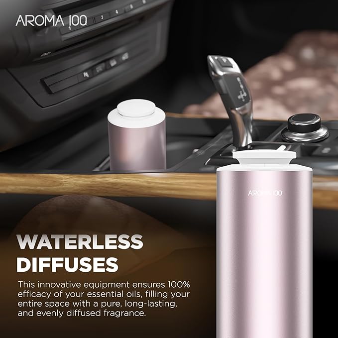 Waterless Diffuser for Essential Oil, 500sq.ft Coverage Battery Operated Nebulizer Rechargeable Mini Scent Diffusers for Home Cars Room Office 3 Timers & 3 Mist Levels (Rose Gold)