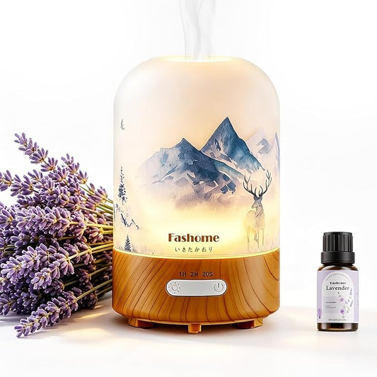 Essential Oil Diffuser, Hand Blown Glass Aromatherapy Diffuser, Ultrasonic Cool Mist Scent Aroma Humidifier, Diffuser Oil Machine Whisper Quiet with Auto Shut-Off for Home Bedroom Office(<25dB)