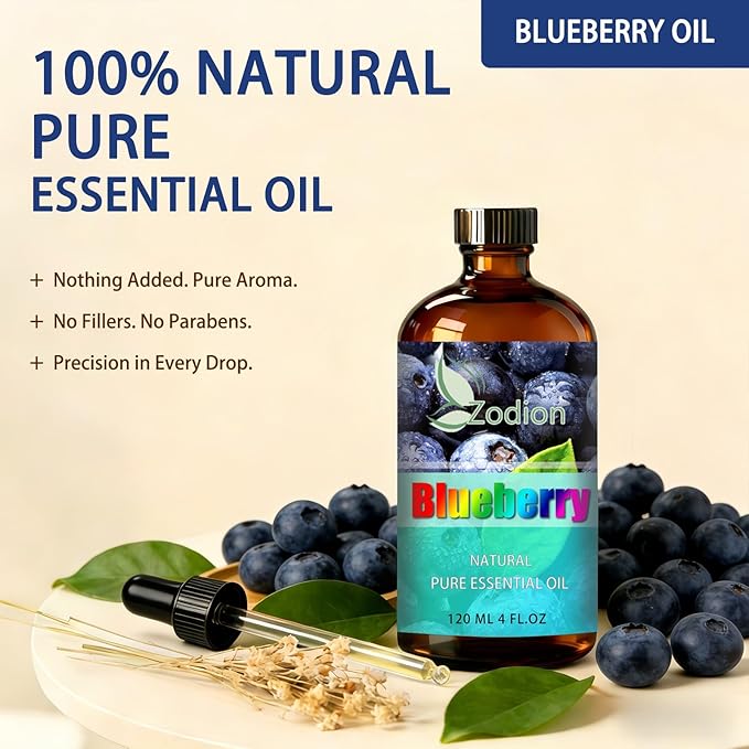 Blueberry Essential Oil, 4 fl oz (120ml) - ZODION Blueberry Fragrance Oil for Diffuser, Massage, Humidifier, DIY Candle, Soap Making, Home, Bath, Yoga