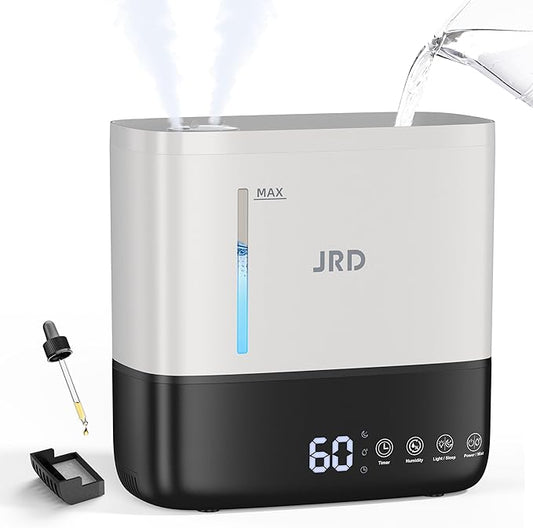 JRD Humidifiers for Bedroom, Ultrasonic Humidifier 4L for Large Room, Cool Mist Top-Fill, 40H Run, 12H Timer, 360° Nozzle, Aroma Diffuser, 7-Color Night Light for Home, Office, Baby(White)
