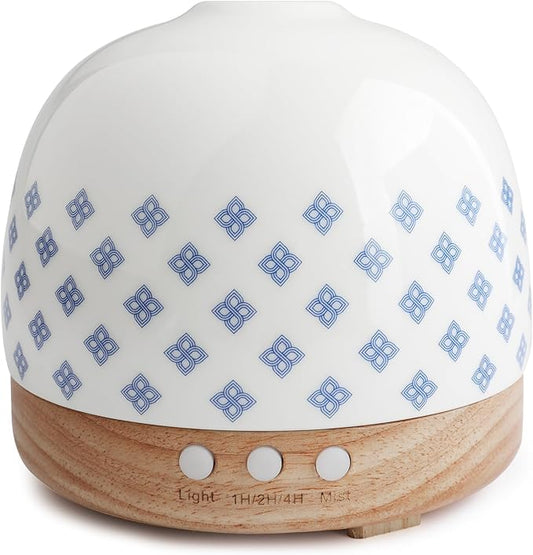 Luxurious Essential Ceramic Diffuser Round Aroma Diffuser 300ml Night Light Captivating Exquisite Blue and White Porcelain Patterned Elegance Nano Water Mist Humidifier