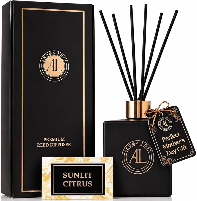 Black Reed Diffusers for Home | Premium Fragrance Diffuser | Reed Diffuser Sticks in Oil Set with Sunlit Citrus Scent | Smell Good Stuff | Long-Lasting Oil for Bathroom & Office (5 oz)