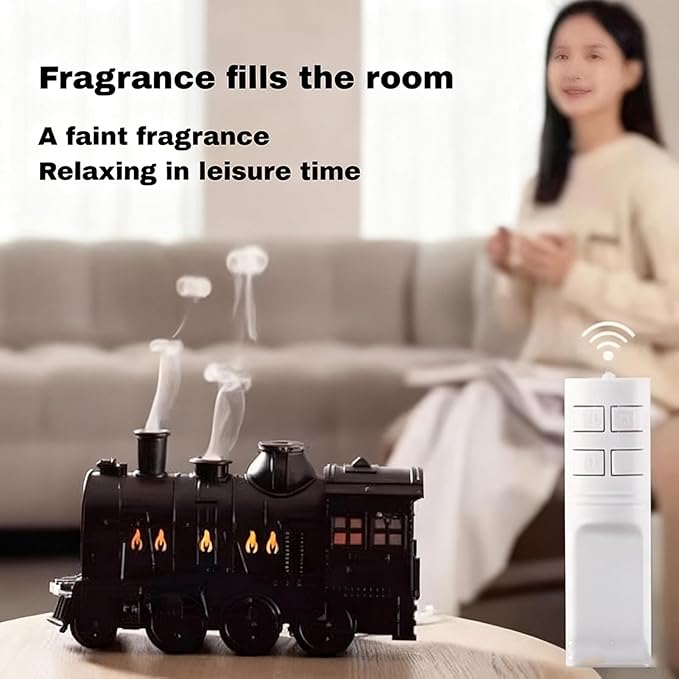 2026 New Train Diffuser, 300ml Train Essential Oil Diffuser – Aromatherapy Humidifier with Dual-Color LED Light, Ultrasonic Cool Mist, Quiet Auto Shut-Off Steam for Home & Office (Silver, Basic)