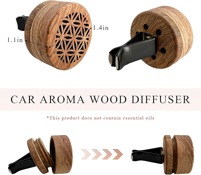 KVAEY 2 PCS Wood Car Essential Oil Diffuser, Wooden Aromatherapy Essential Oils Diffuser with Vent Clip, Wood Vent Clip Air Freshener for Vehicle Office Home Bedroom (Particle Model)