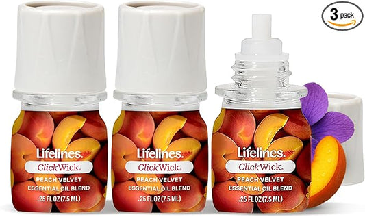 Lifelines ClickWick Essential Oil Blends for Lifelines Diffusers, 3-Pack Peach Velvet Set – Essential Oil Blend Refill for Candle, Plant & Shower Aromatherapy Diffuser – Fragrance for Diffusers