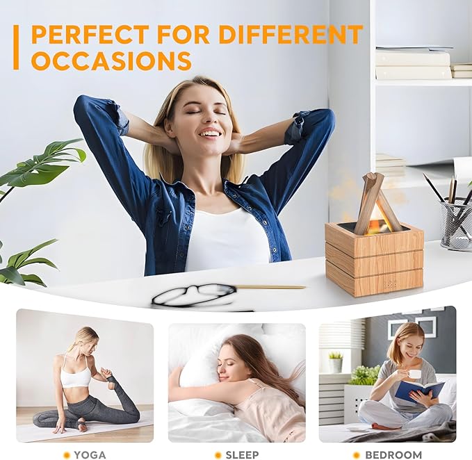 Campfire Flame Fire Diffuser, Bonfire Aromatherapy Essential Oil Diffuser, 280ml Wood Cool Mist Humidifier for Home,Bedroom,Office, Remote Control, Auto Shut-Off, Night Light, Gift (Wood Grain)