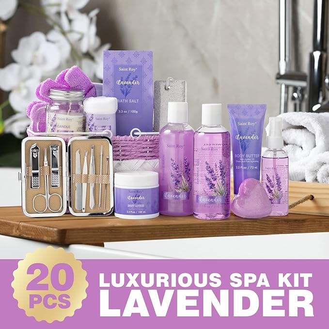 Mothers Day Gifts for Women, 21Pcs Spa Gifts for Women, Lavender Bath and Body Gift Basket, Spa Gifts for Woman Bath and Body Care Set, Relaxing Sets for Mom, Spa Kit, Birthday, Christmas, Anniversary