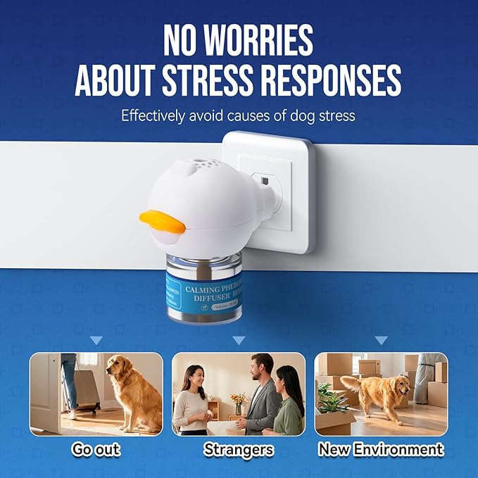 Dog Calming Pheromone Diffuser Kit for Dogs/Puppies Anxiety Relief Stress Reduction, 48ml x 2 and1 Plug-in Diffuser Reduces Destructive Behavior, Pee Accidents, Separation Anxiety, Barking
