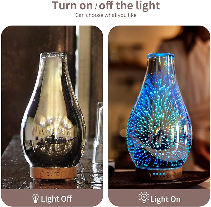 Porseme 500ml Blue Giant+100ml Volcano Essential Oil Diffuser 3D Glass Aromatherapy Ultrasonic Humidifier Cool Mist, Auto Shut-Off,Timer Setting,BPA Free for Home Office Hotel Yoga Gym Leisure Gift