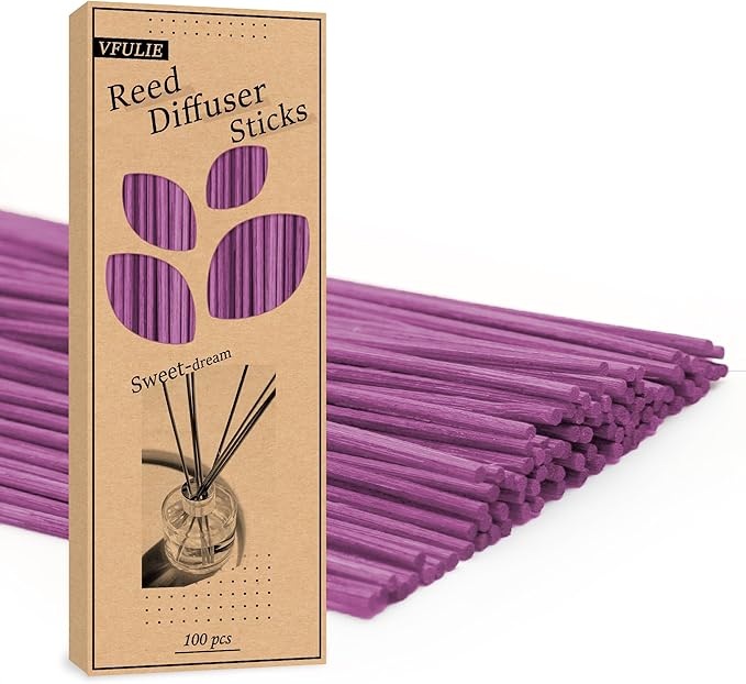 VFULIE 100PCS Reed Diffuser Sticks, 10 Inch Natural Rattan Wood Sticks Essential Oil Aroma Diffuser Sticks Refill Replacement for Aroma Fragrance (Violet)