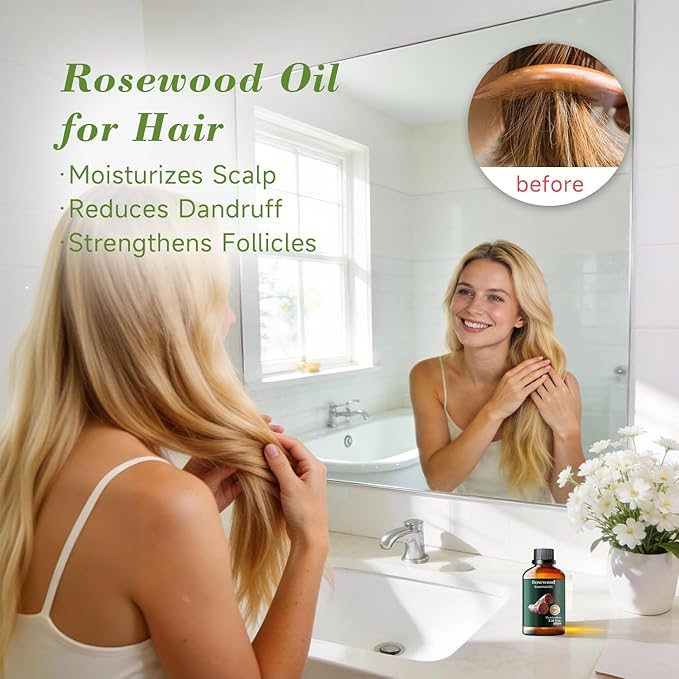 Rosewood Essential Oil for Outdoor Shield, Natural Protective Barrier, Sweet Woody Aroma for Reed Diffuser, Spray, Skin & Hair Care, DIY Blends, Candle, Soap, Making, DIY, Massage 3.38 Fl Oz