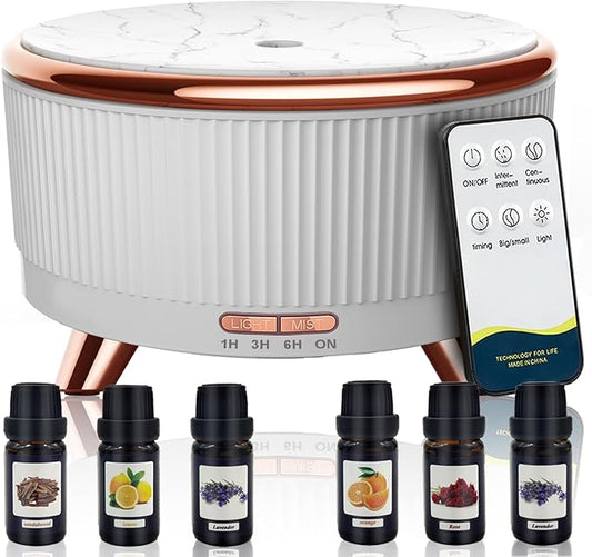 Essential Oil Diffuser for Home with 6 Essential Oils Set,500ml Diffuser with R/C 7 Colors Light & 3 Mist Mode Automatic Shut-Off,Aromatherapy Diffusers for Home,Office,Yoga,Spa,Gift