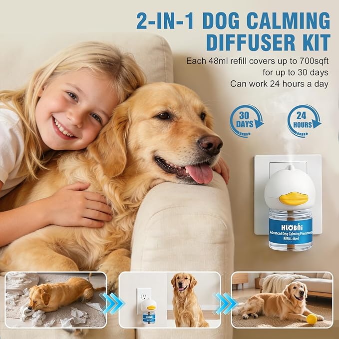 Dog Calming Diffuser – 2-Pack Dog Pheromone Calming Diffuser Kit for Stress, Anxiety, Barking & Destructive Behavior Relief, Perfect for Separation Anxiety & Aggression (Blue, 2 Count (Pack of 1))