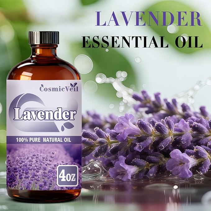 Lavender Essential Oil Lavender Oil for Aroma Diffuser,Humidifier,Home Fragrance,Cleaning,Body Care,Massage,Yoga,DIY Candle,DIY Soap CosmicVeil（Lavender，4 Fl Oz (Pack of 1)）