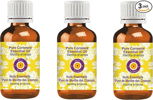 Deve Herbes Pure Cornmint Essential Oil (Mentha arvensis) Steam Distilled (Pack of Three) 100ml X 3 (10 oz)
