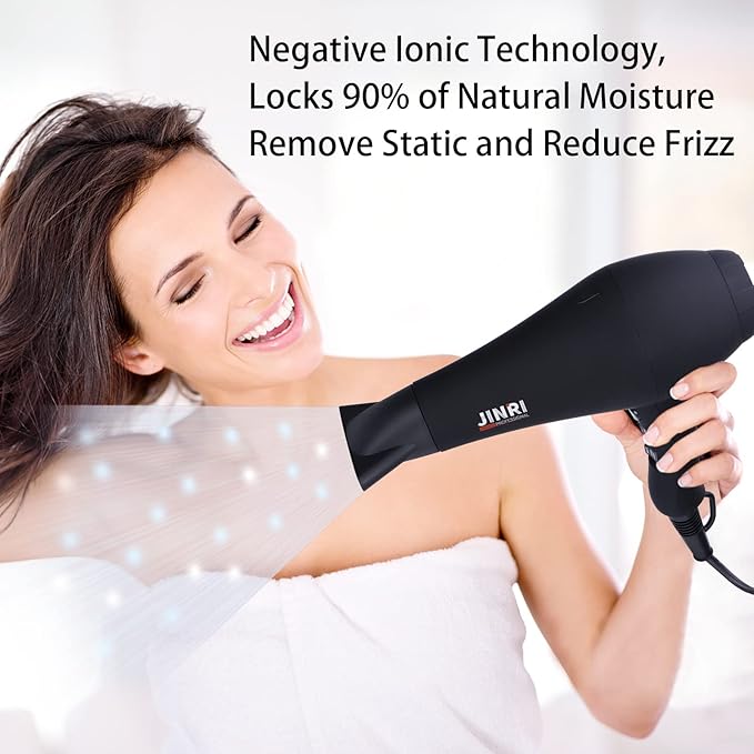 Professional Salon Grade Hair Dryer 1875W, Powerful Fast Drying Pro Negative Ionic & Infrared Blow Dryer, Low Noise Blow Dryer with Diffuser, Concentrator, Comb, 2 Speed & 3 Heat Settings