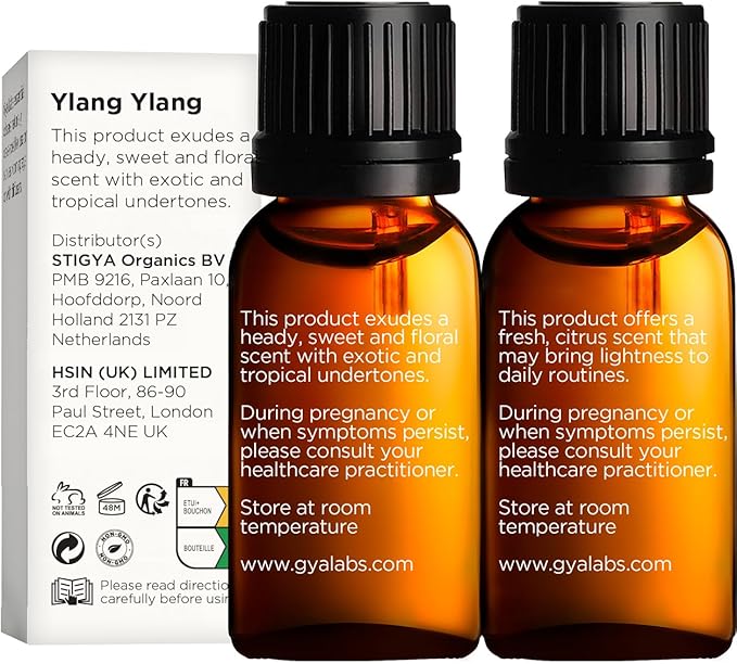 Gya Labs Ylang Ylang Essential Oil & Bergamot Essential Oil Combo Pack (0.34 Fl Oz, Pack of 2) - Premium Essential Oils for Diffuser, Skin, Hair, Aromatherapy, Soap & Candle Making Scents