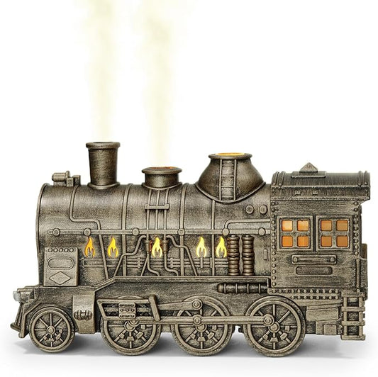 Retro Train Essential Oil Diffuser Humidifier 300ML - Steam Engine Cool Mist Humidifier with Dual Mist Modes & Auto Shut-Off, Quiet Aromatherapy Diffuser with Night Light for Home Office Decor