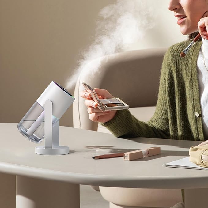 Small Cool Mist Humidifiers Low Noise with Night Light, Mini Desk Humidifier Shaking Head, Portable Humidifiers for Travel Car Office Home Indoor Bedroom, White Pink (White)