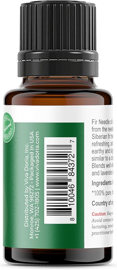 Viva Doria Fir Needle Essential Oil, 100% Pure, Natural Essential Oil, Undiluted, for Aromatherapy | Food Grade, 15 mL (0.5 Fluid Ounce)