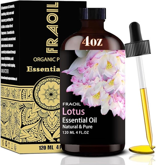Lotus Essential Oil, Lotus Oil 4 Fl Oz 120ML for Diffuser Humidifier Yoga Cleaning DIY Candle Soap Making Perfume Gift for Women Essential Oils FRAOIL (Lotus 4 Fl Oz (Pack of 1))