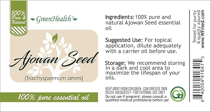 Ajowan Seed Oil - 128 fl oz (1 Gallon) Plastic Bottle w/Cap - 100% Pure Essential Oil - GreenHealth