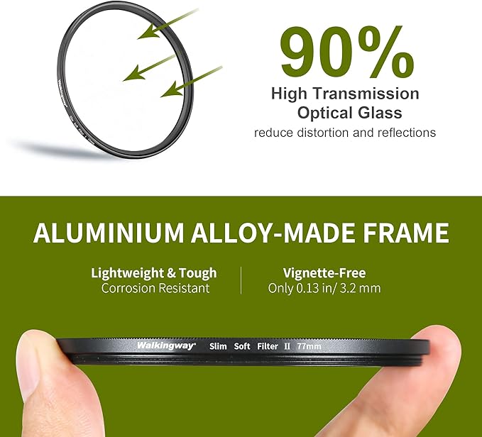 Walking Way 46mm White Mist Diffusion Filter Set (Soft 1 & 2), Soft Focus Dreamy Fog Effect Lens Filter 2pcs, Softening Diffuser For Video/Vlog/Portrait, Ultra-Slim Frame, Optical Glass, No Vignetting