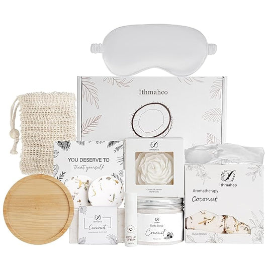 Mothers Day Spa Gifts for Women, Bath and Body Gift Basket Birthday Gifts for Women, Mothers Day Coconut Home Spa Set Relaxation Self Care Gift for Woman Mom Wife Sister, Body Care Set for Friends