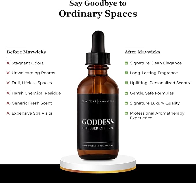 Mavwicks Diffuser Oil (Goddess) – 2oz Premium Essential Oil Blend for Aromatherapy Diffusers, Long-Lasting Luxury Home Fragrance for Living Room, Bedroom, Office, Bathroom & Hotel