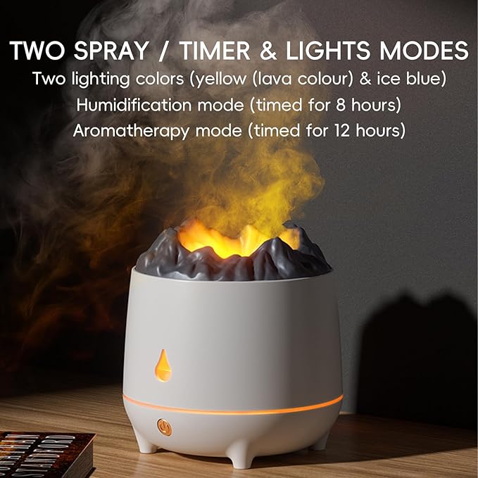 YALEDI Volcano Flame Diffuser, Aromatherapy Essential Oil Diffuser, 400ml Ultrasonic Cool Mist Humidifier for Bedroom,Office,Home,Yoga, Timer & Auto Shut-Off, Colorful Ambient Night Light (Black)