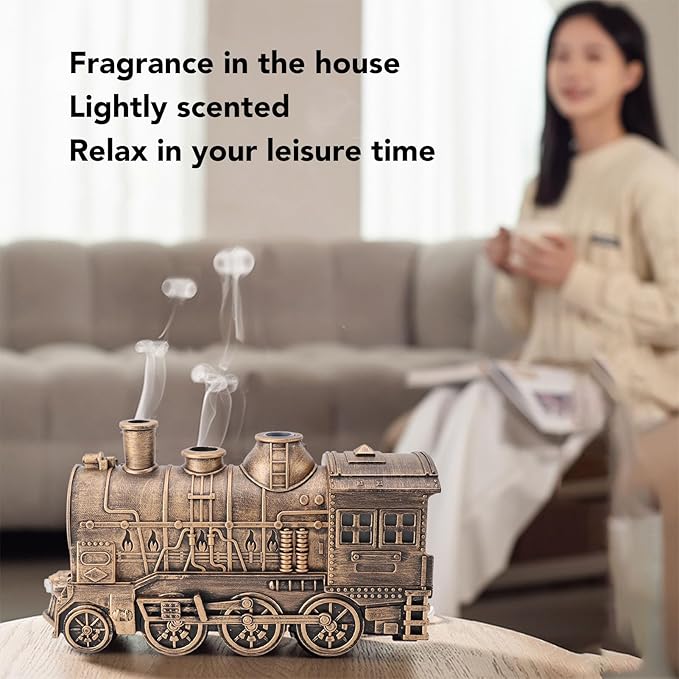 Train Humidifiers, Dual Mist Outlets, 300ml Capacity, Jellyfish shaped Cool Mist Train Humidifier, Aroma Diffuser, Mist Humidifiers with 2/8 Hours Timing Function (Bronze)