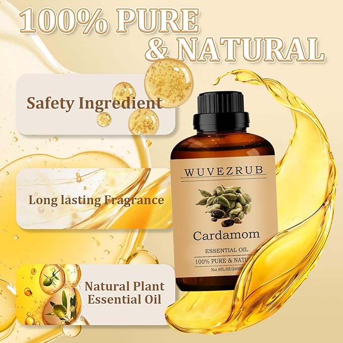 Cardamom Essential Oil 240ML - 100% Pure and Natural Oils for Aromatherapy Diffuser - 8 Fl Oz/Cardamom