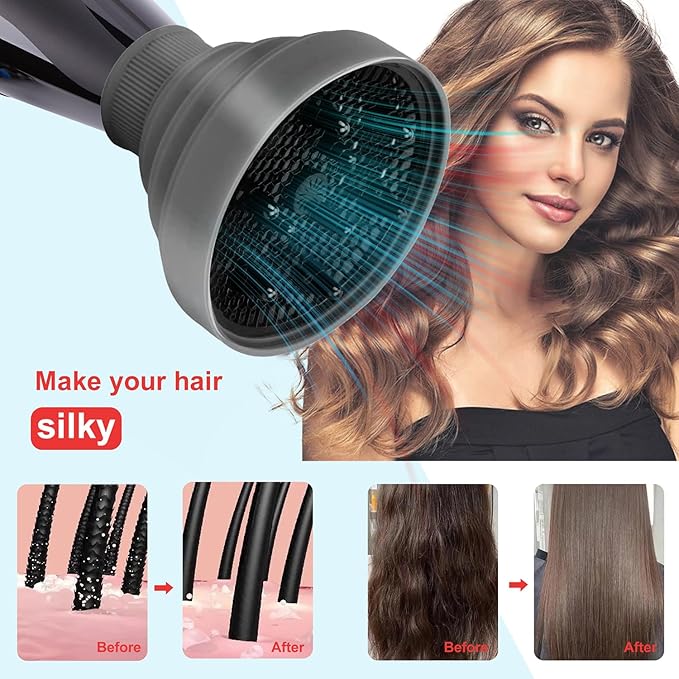 WAJIAYON Universal Collapsible Hair Dryer Diffuser Attachment-Foldable Portable Travel and Easy Storage Hair Diffuser Fit Most Hair Dryers with Nozzle Diameter D-1.575Inch to 1.968 Inch (4-5cm) - Grey