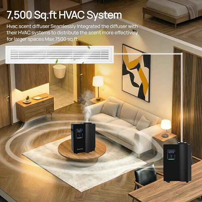 Kevinleo HVAC Scent Diffuser for Whole House,Waterless Cold-Air Technology Covers 7,500 sq.ft, Essential Oil Diffuser, 500ml Large Bottle, Bluetooth App Control - 7.87" L x 5.5" W x 11" H for Home