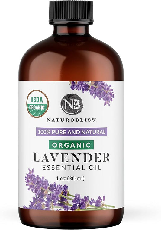 NaturoBliss Organic Lavender Essential Oil, 100% Pure Therapeutic Grade, Premium Quality, 1 fl. Oz / 30 ml - Perfect for Aromatherapy and Relaxation (30ml)