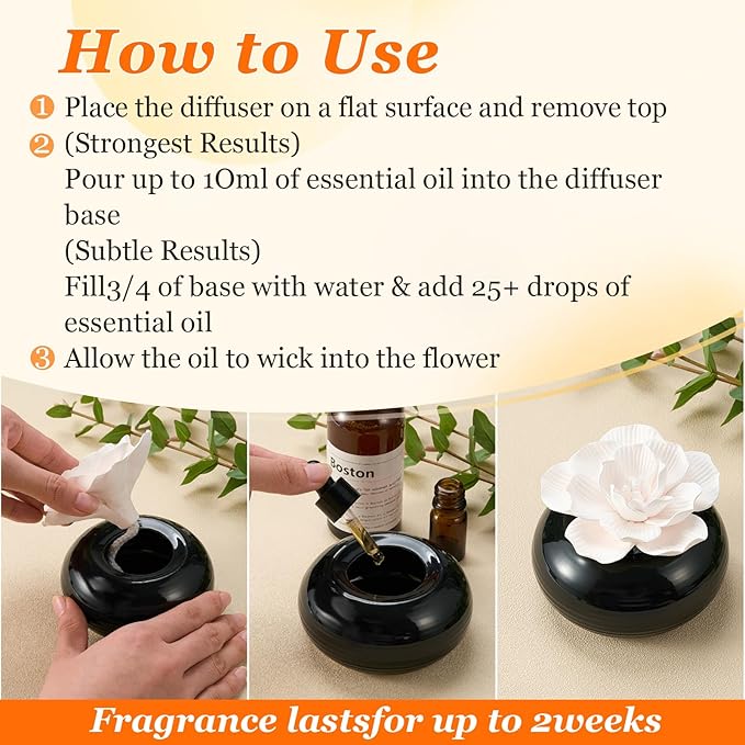 Honeydak 1 Pcs Reedless Ceramic Diffuser Set, Porcelain White Flower Aromatherapy Essential Oil Diffuser for Home Office Bathroom Tabletop Decor, Non-Electric, Valentines Day Gift (Hibiscus)
