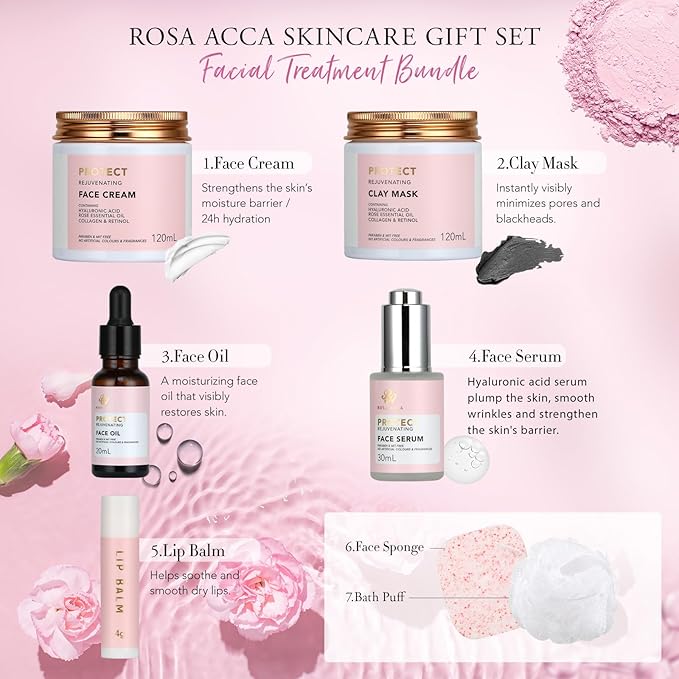Mother's Day Gift, Spa Gifts 30pcs Rose Facial Skin Care Set for Women, Face Cream, Bath Oil, Serum, Shower Accessories, Bath and Body & Facial Kit, Birthday, Christmas, Valentine's, Bridal Shower