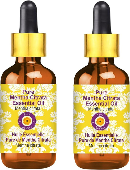 Deve Herbes Pure Mentha Citrata Essential Oil (Mentha citrata) with Glass Dropper Steam Distilled (Pack of Two) 100ml X 2 (6.76 oz)