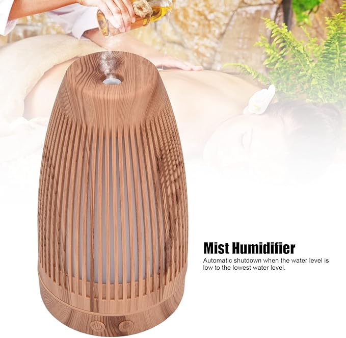 100-200ml Essential Oil Diffuser USB Rechargeable Wood Grain Humidifier Silent Night Light for Home Office Bedroom