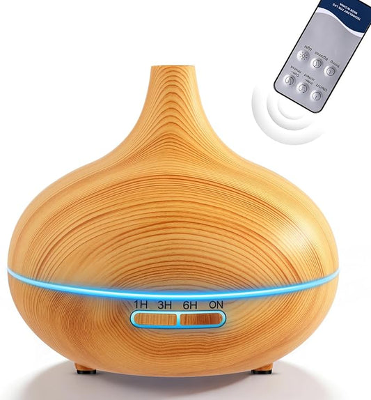 Rechargeable Diffuser for Essential Oils Large Room, 450ml Battery Operated Diffuser with Remote Control, Aromatherapy Oil Diffuser with Timer, 7 Colors Light air humidifiers for Home&Office