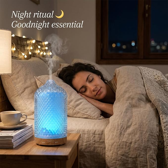 Diffuser with 3 Essential Oils,Glass Aroma Diffusers,200ml Small Humidifier with Timer,7 ED Color Lights,Waterless Auto Shut-Off for Office Home Room Decor Gifts for Women