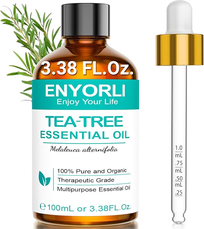Tea Tree Essential Oil 3.38 fl oz (100ml), Natural Oil for Diffuser, Hair & Scalp Care, Skin Moisturizing, Nail Care & DIY Use, Daily Care for Women and Men