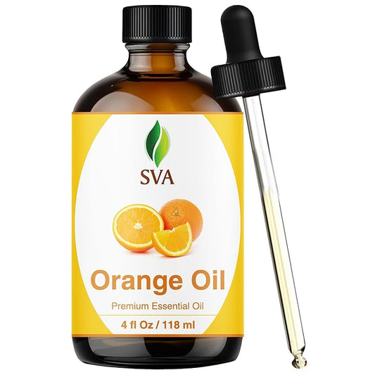 SVA Orange Essential Oil – 4 Fl Oz – 100% Natural Orange Oil - for Diffuser, Hair Care, Face, Skin Care, Aromatherapy, Scalp and Body Massage, Soap and Candle Making - with Dropper